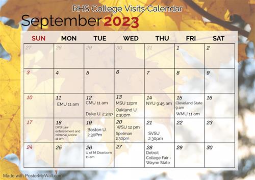September 2023 RHS College Visits Calendar